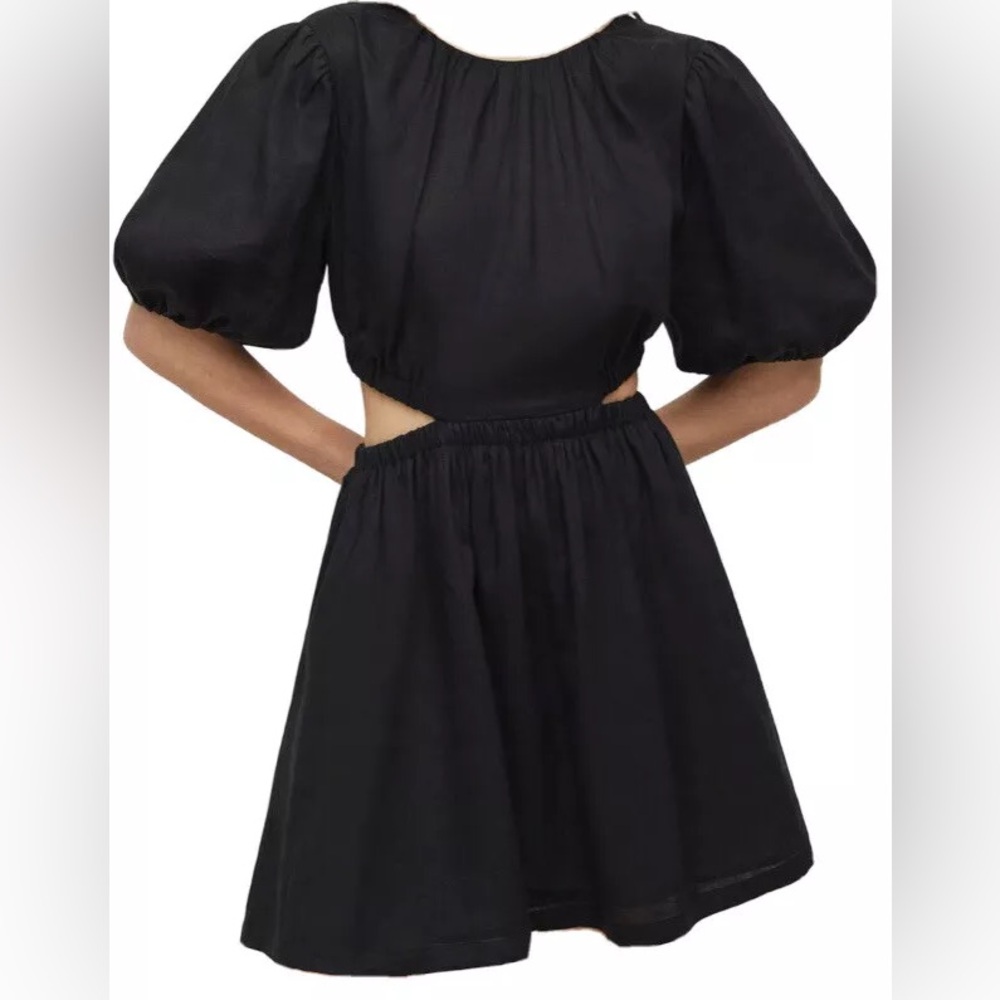NWT Böhme black colette dress size small cut out sides belted snitched waist